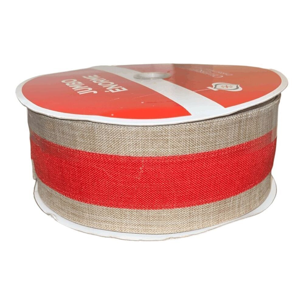Wired Ribbon, 2.5 Inches Wide x 100 Feet Long, Red and Tan Stripes